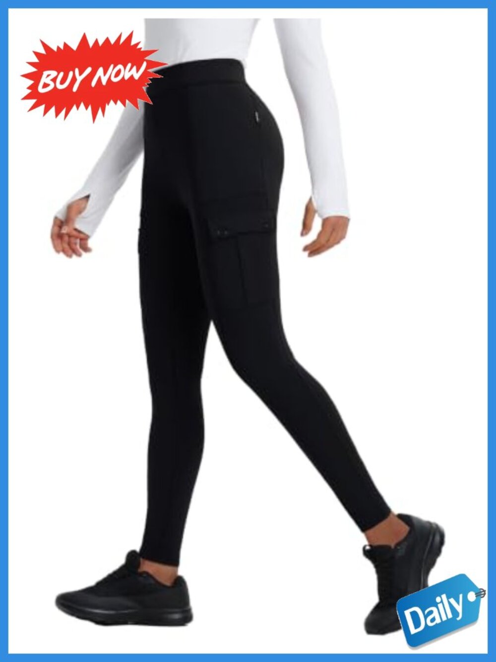Fleece Lined Leggings Cargo Pockets Waterproof High Stretch 27 Inch